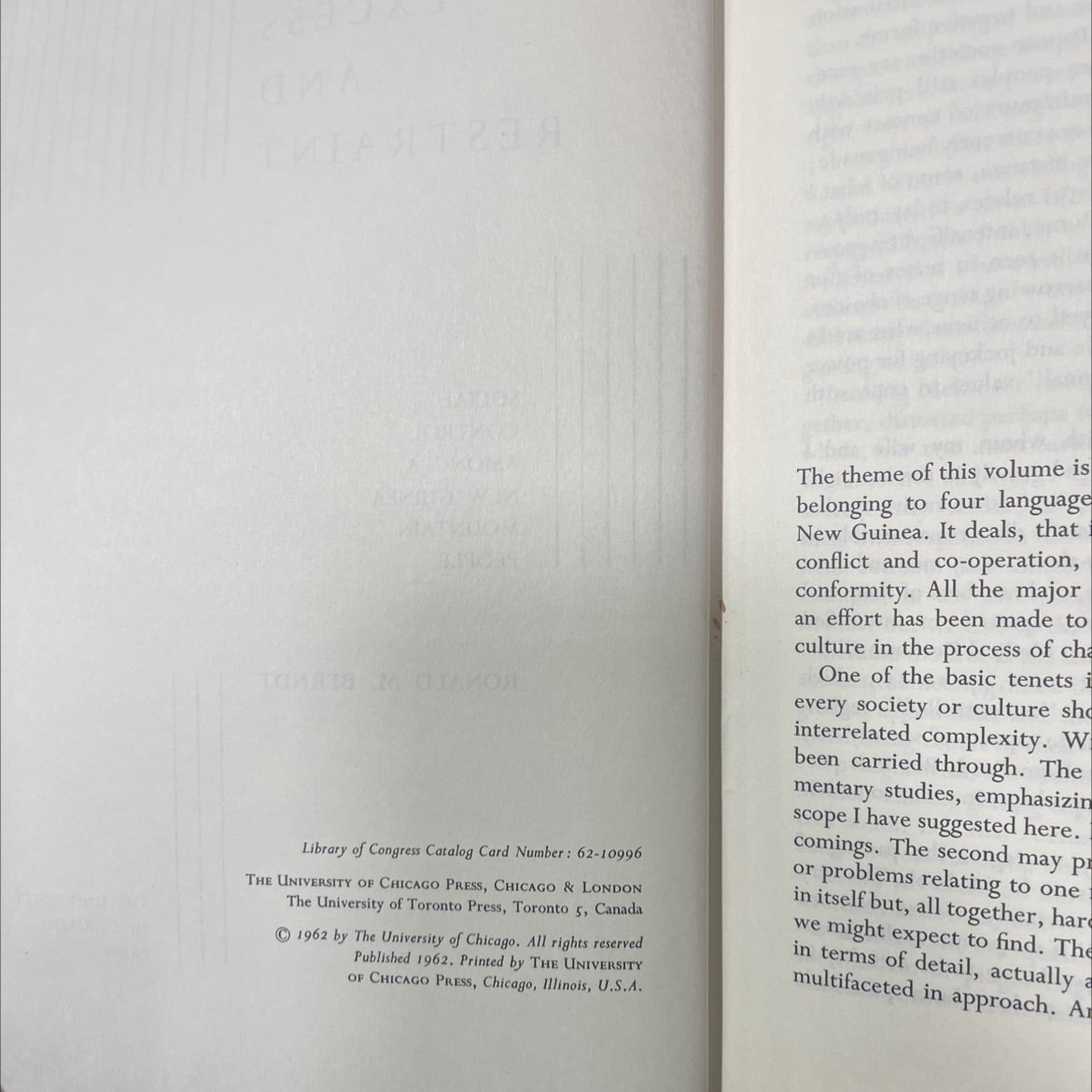 excess and restraint social control among a new guinea mountain people book, by ronald m. berndt, 1962 Hardcover image 3