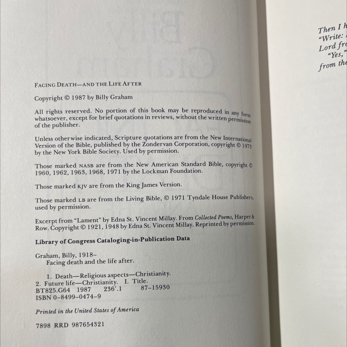 facing death and the life after book, by Billy Graham, 1987 Hardcover image 3