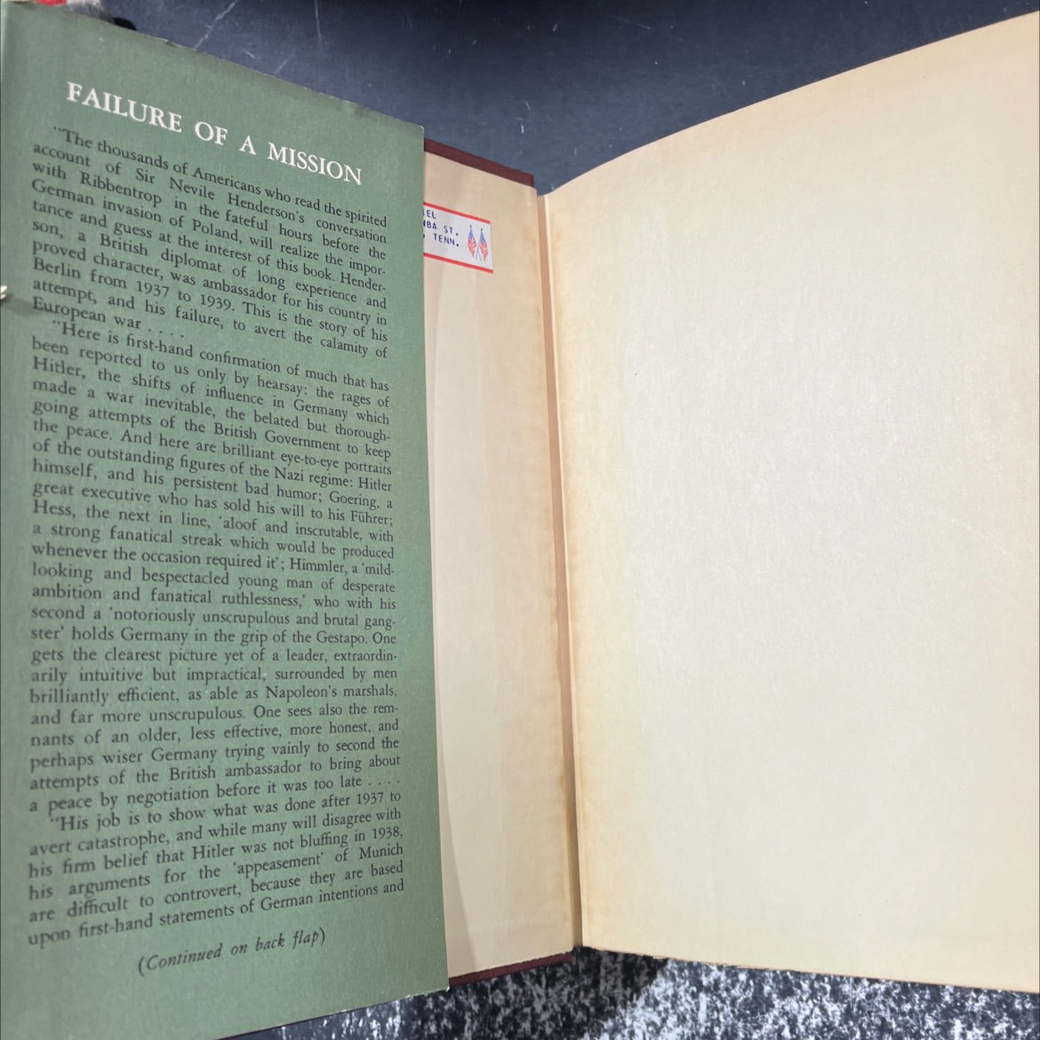 failure of a mission berlin 1937-1939 book, by sir nevile henderson, 1940 Hardcover image 4