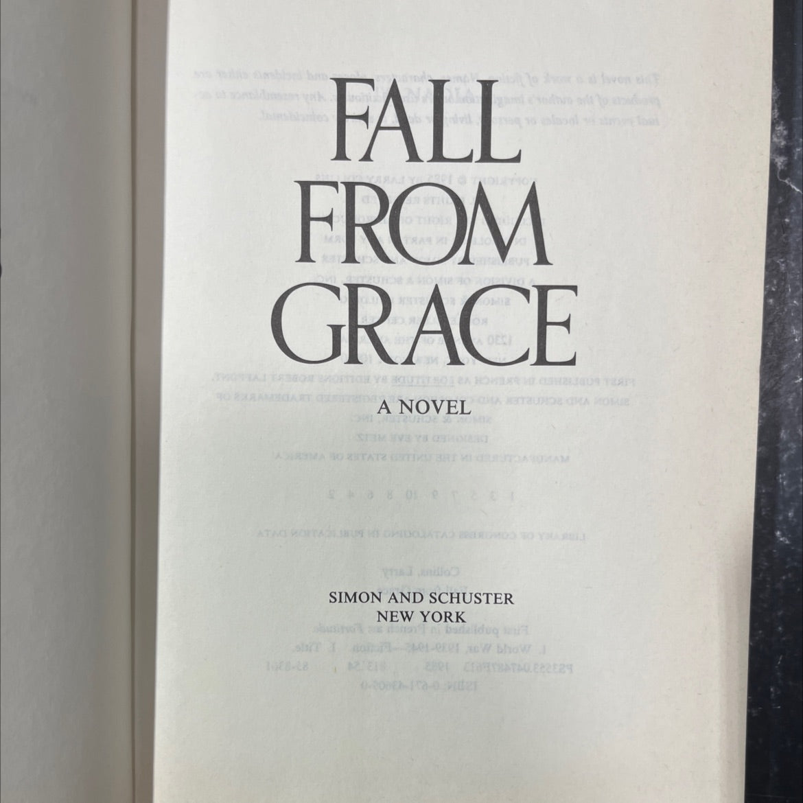 fall from grace book, by larry collins, 1985 Hardcover image 2