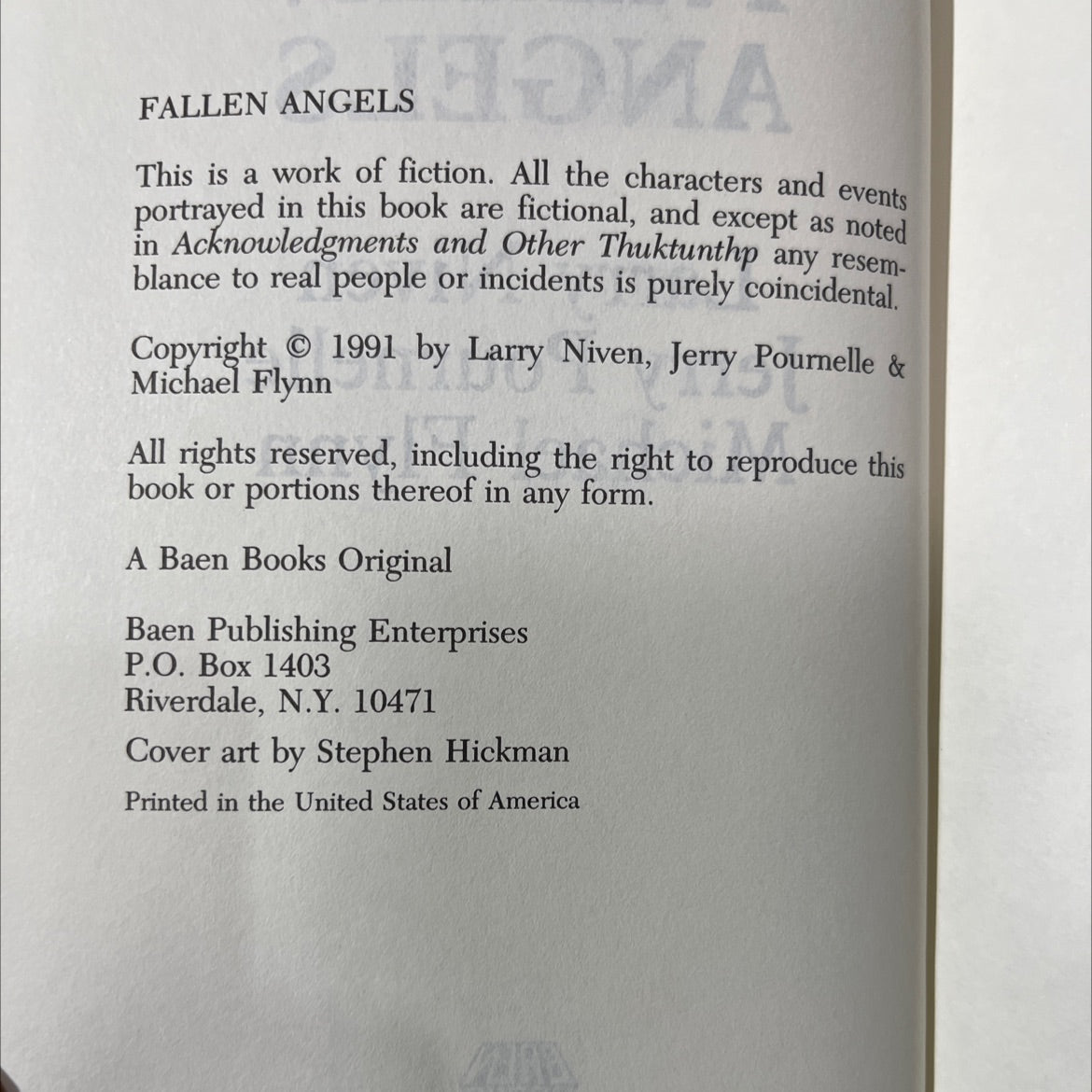 fallen angels book, by Larry Niven, Jerry Pournelle, Michael Flynn, 1991 Hardcover image 3