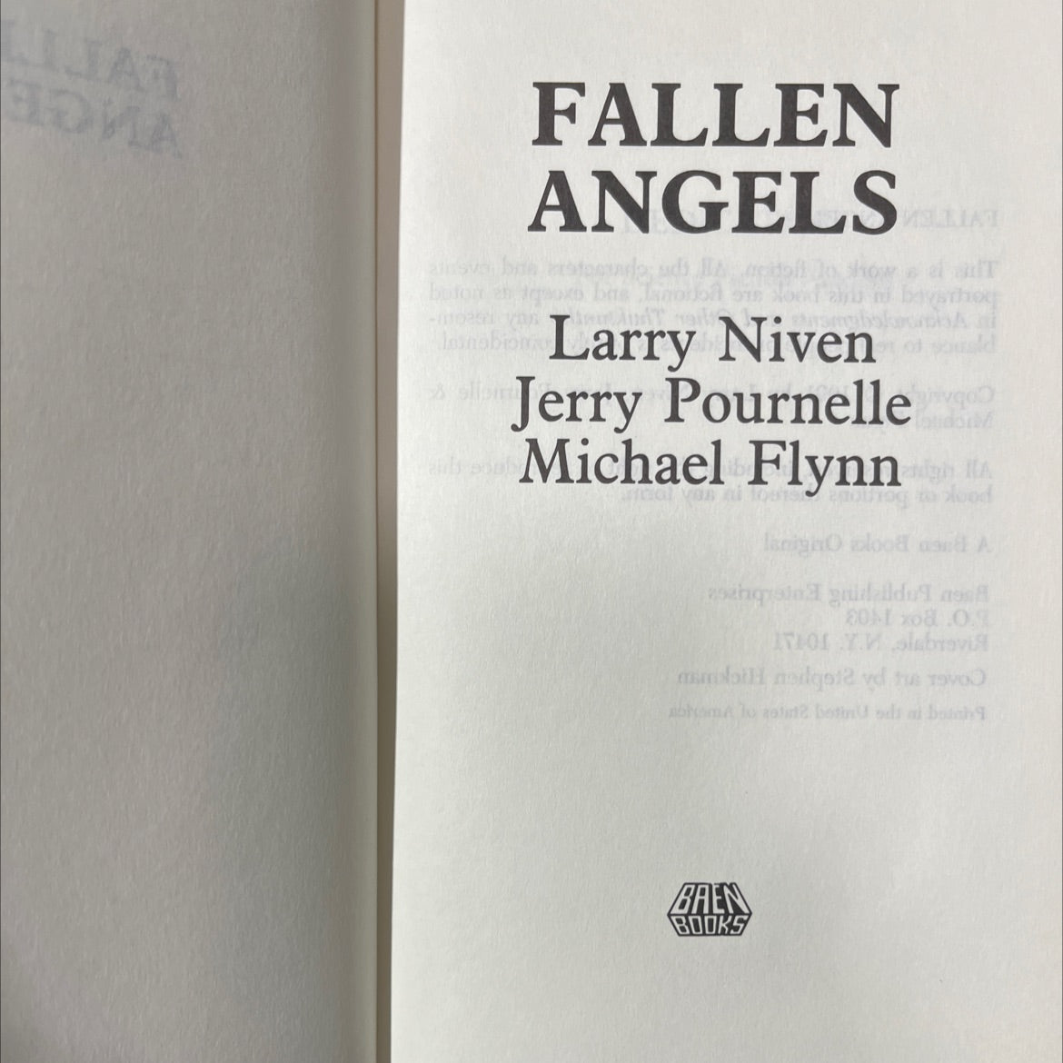 fallen angels book, by Larry Niven, Jerry Pournelle, Michael Flynn, 1991 Hardcover image 2