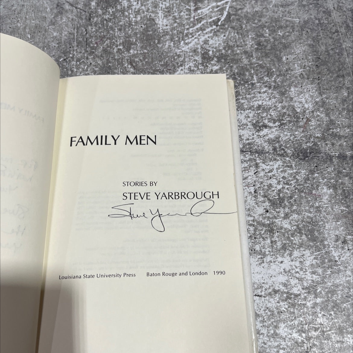 SIGNED family men: stories book, by Steve Yarbrough, 1990 Hardcover, Vintage image 2