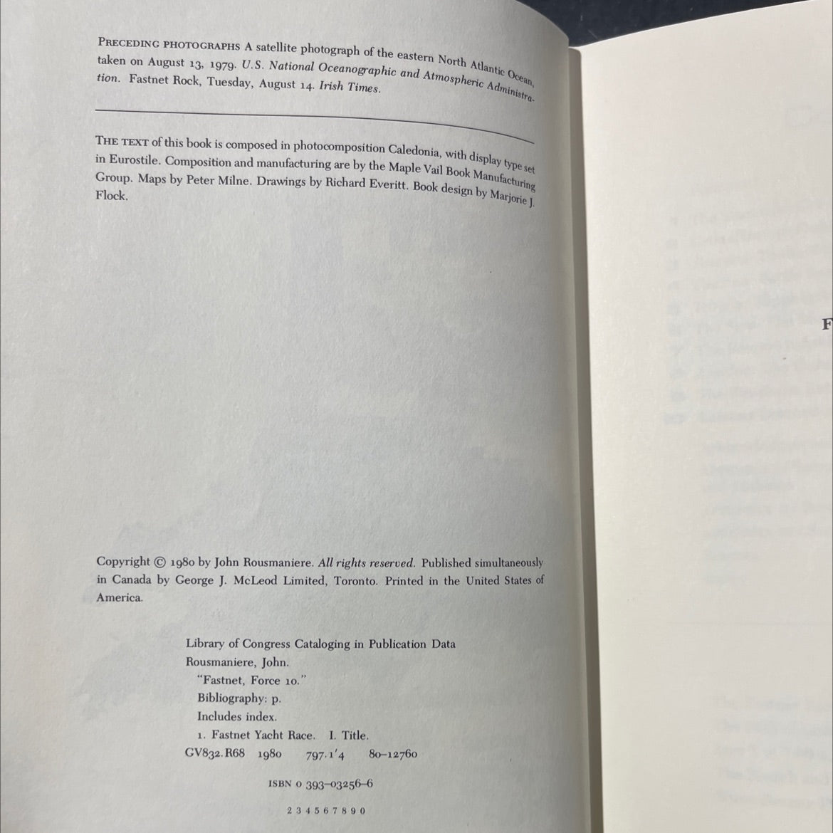 fastnet, force 10 book, by John Rousmaniere, 1980 Hardcover image 3