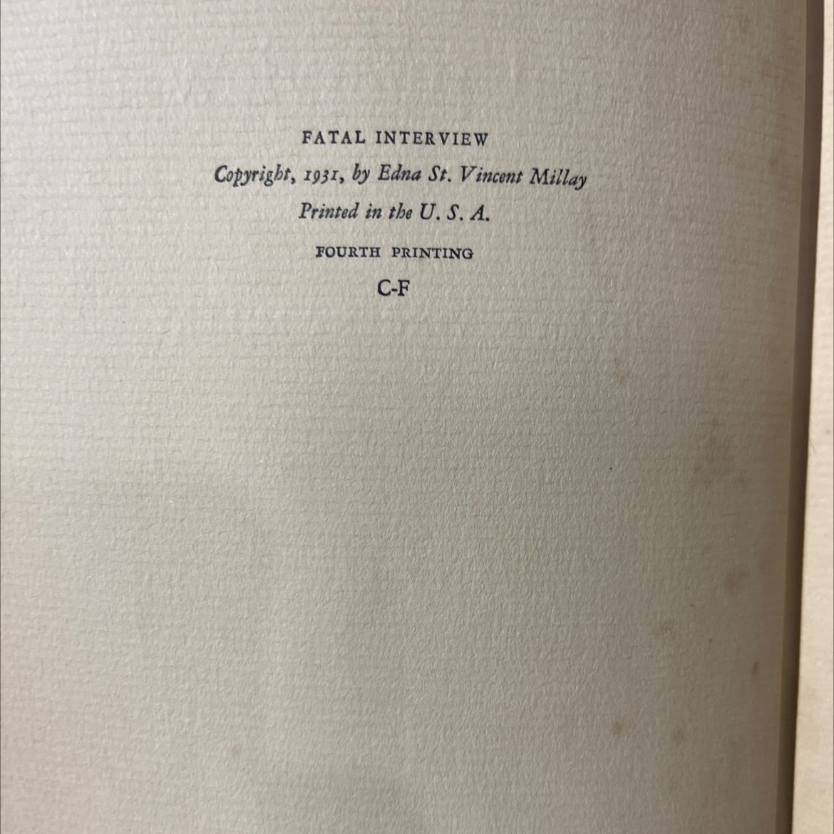 fatal interview sonnets book, by edna st. vincent millay, 1931 Hardcover image 3