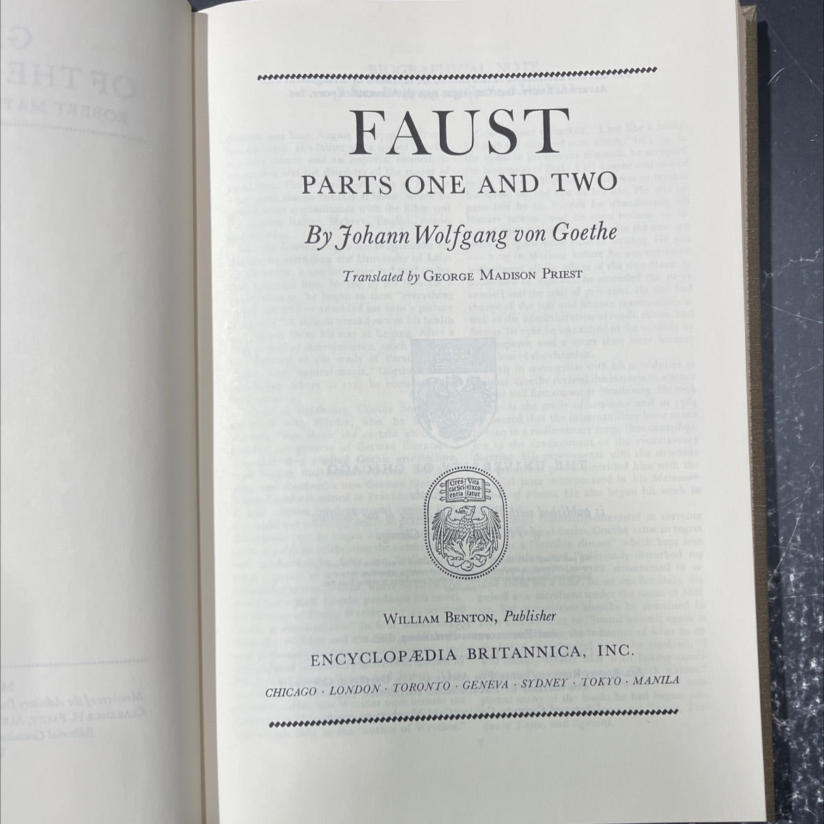 faust parts one and two book, by johann wolfgang von goethe, 1941 Hardcover image 2