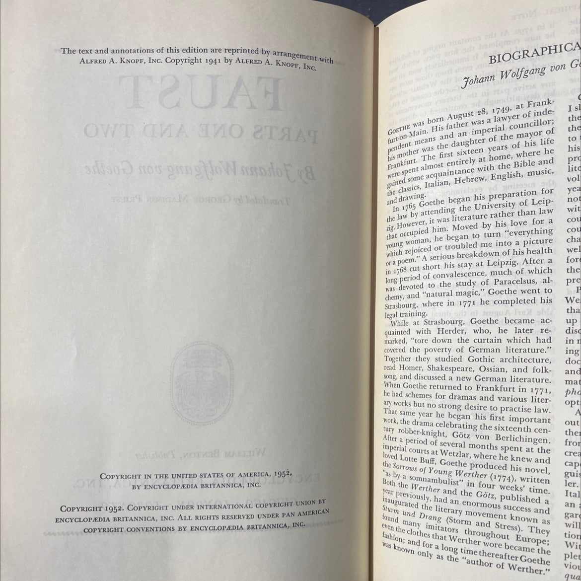 faust parts one and two book, by johann wolfgang von goethe, 1952 Hardcover image 3