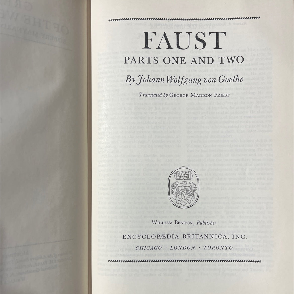 faust parts one and two book, by johann wolfgang von goethe, 1952 Hardcover image 2