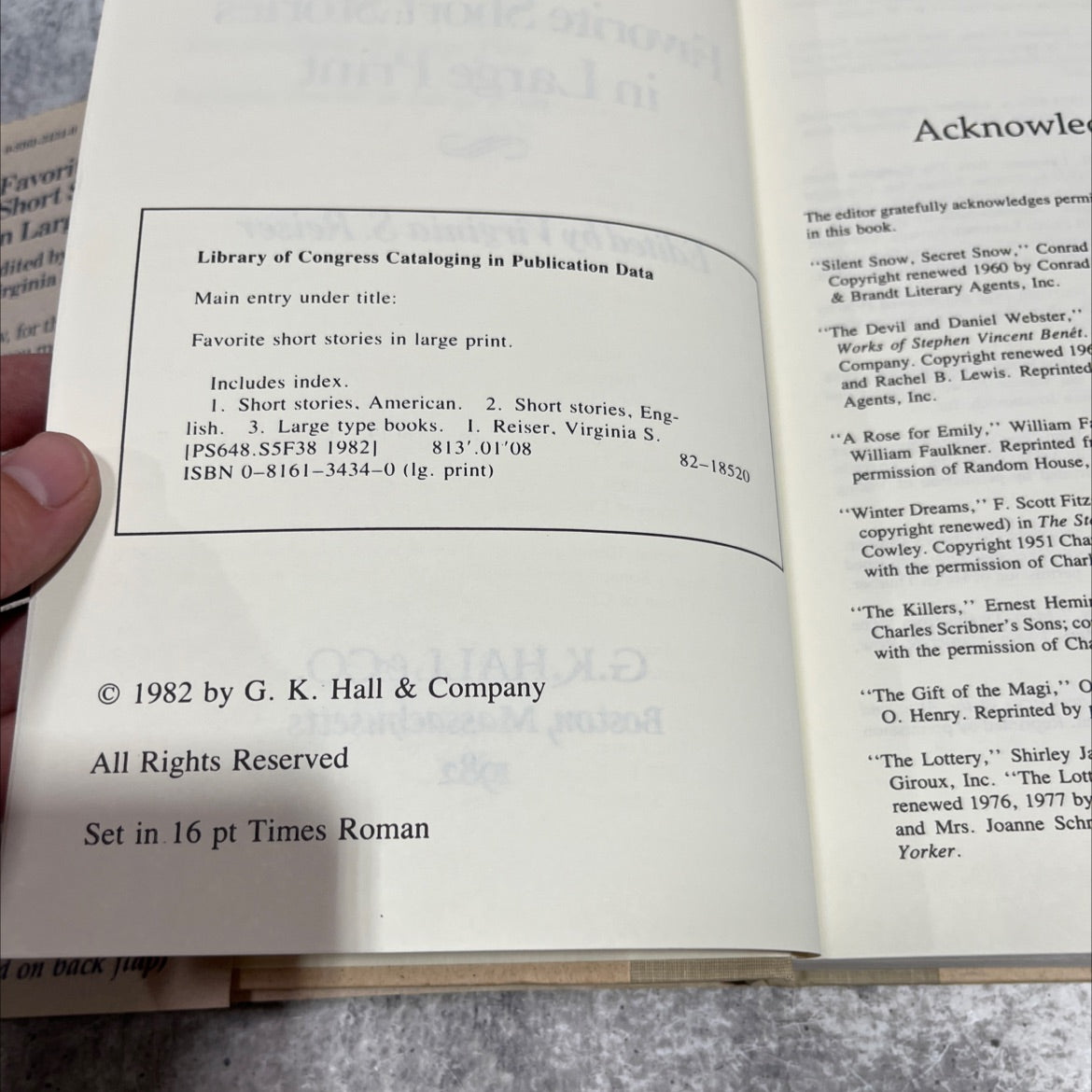 favorite short stories in large print book, by Virginia S. Reiser, 1982 Hardcover image 3