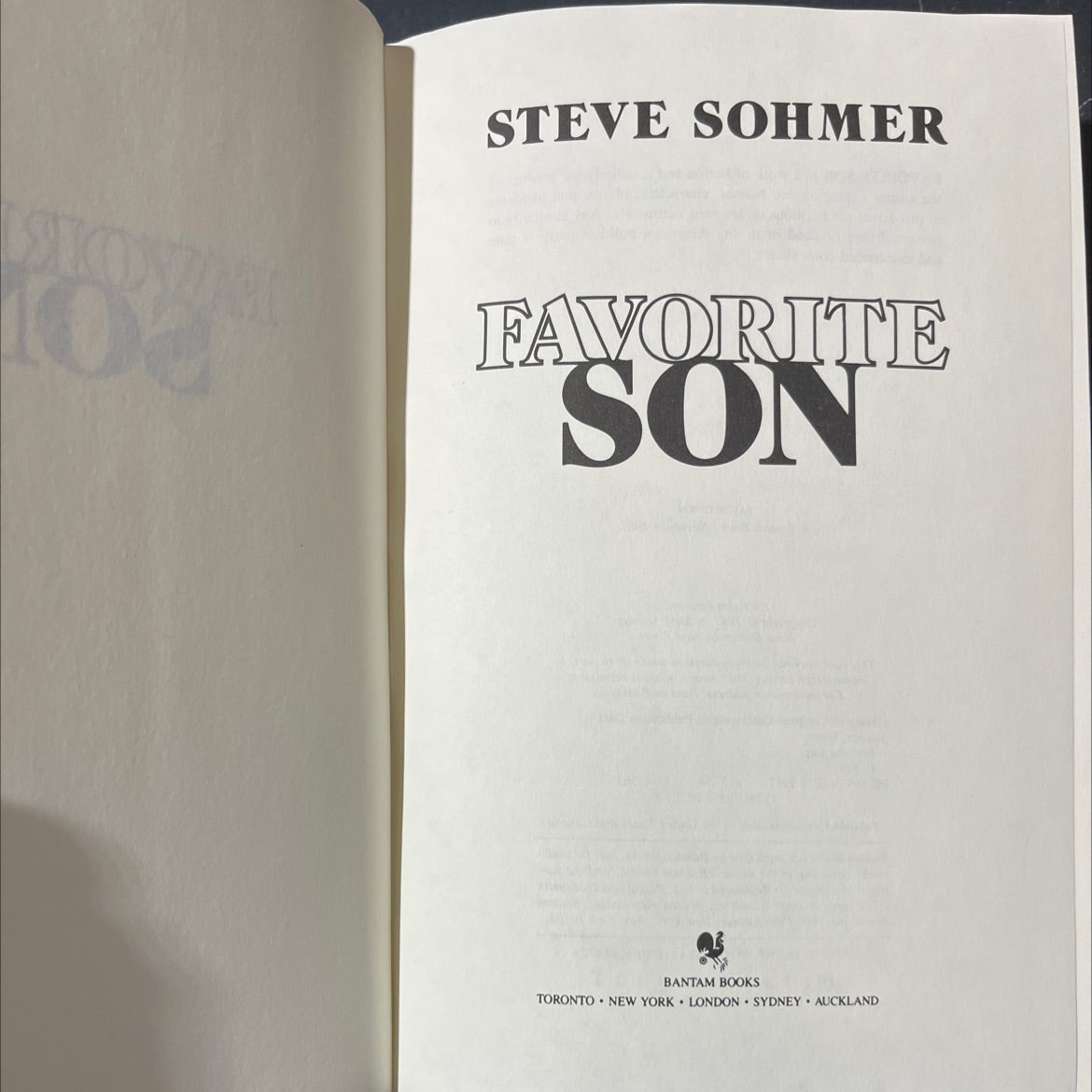 favorite son book, by Steve Sohmer, 1987 Hardcover image 2