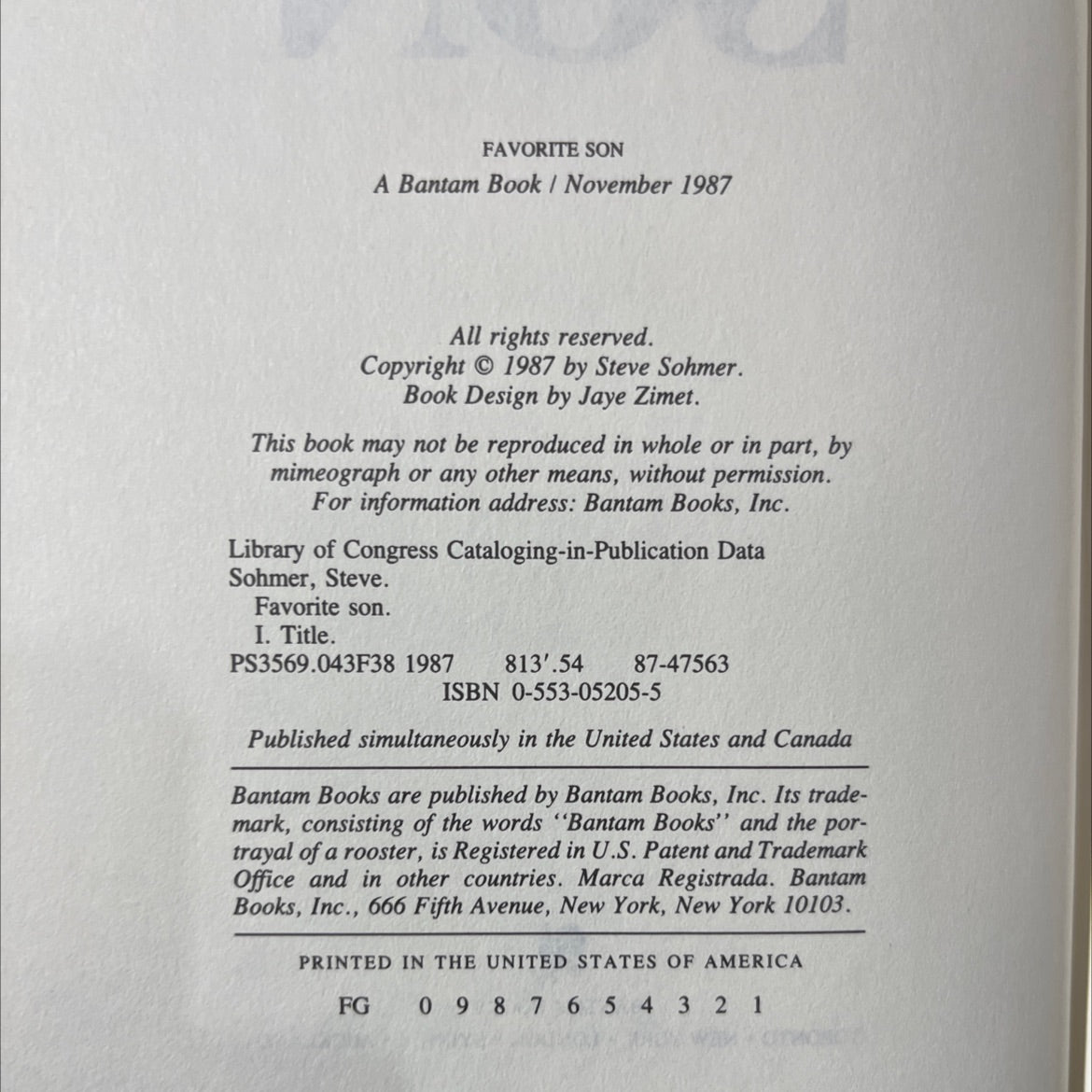 favorite son book, by Steve Sohmer, 1987 Hardcover image 3