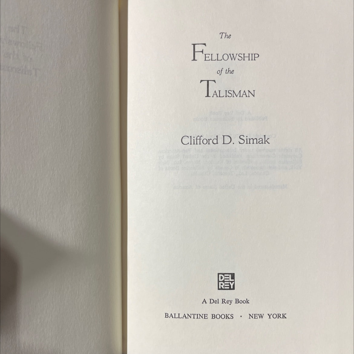 fellowship of the talisman book, by Clifford D. Simak, 1978 Hardcover image 2