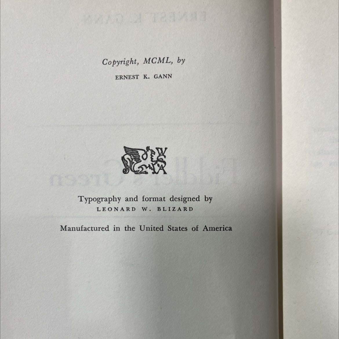 fiddler's green book, by ernest k. gann, 1931 Hardcover image 3