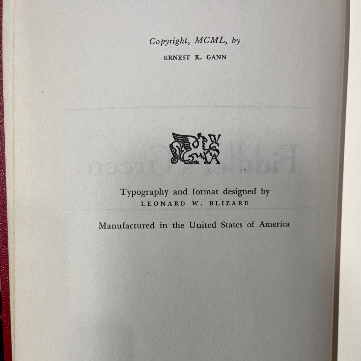 fiddler's green book, by ernest k. gann, 1950 Hardcover image 3