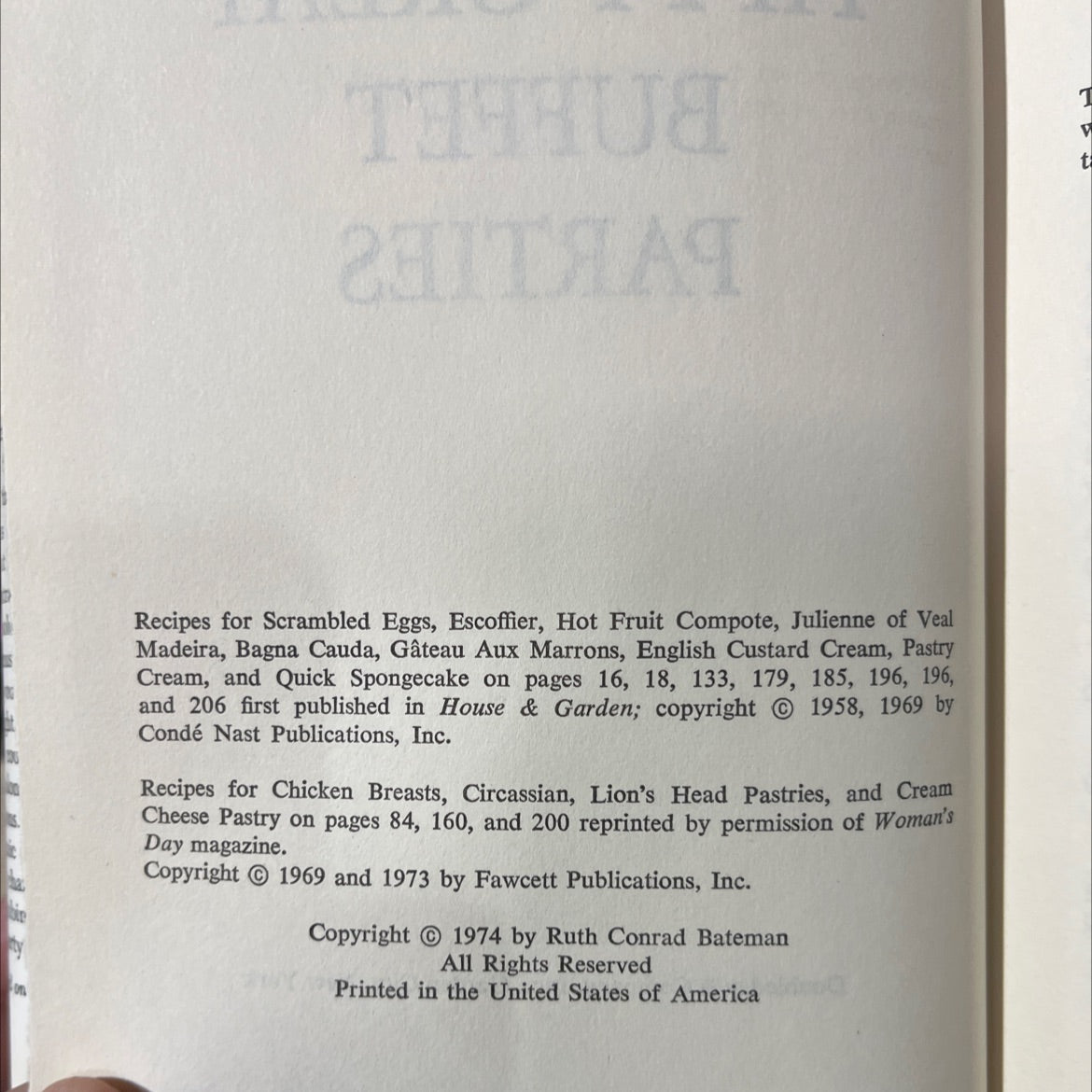 fifty great buffet parties book, by Ruth Conrad Bateman, 1974 Hardcover image 3