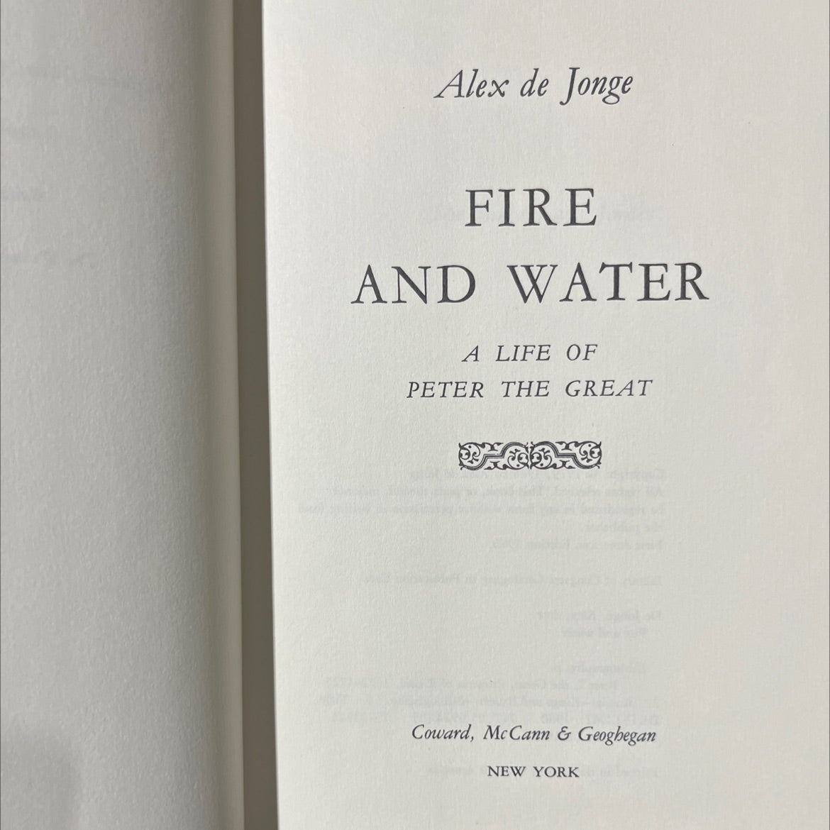 fire and water a life of peter the great book, by Alex de Jonge, 1980 Hardcover image 2