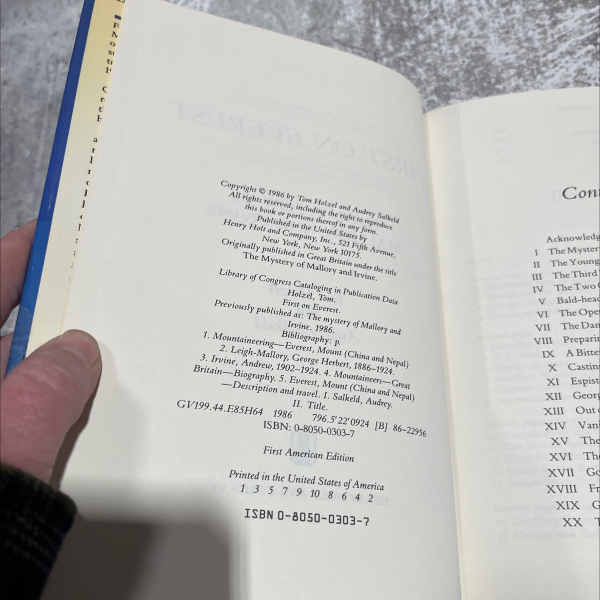 first on everest the mystery of mallory and irvine book, by Tom Holzel and Audrey Salkeld, 1986 Hardcover image 3