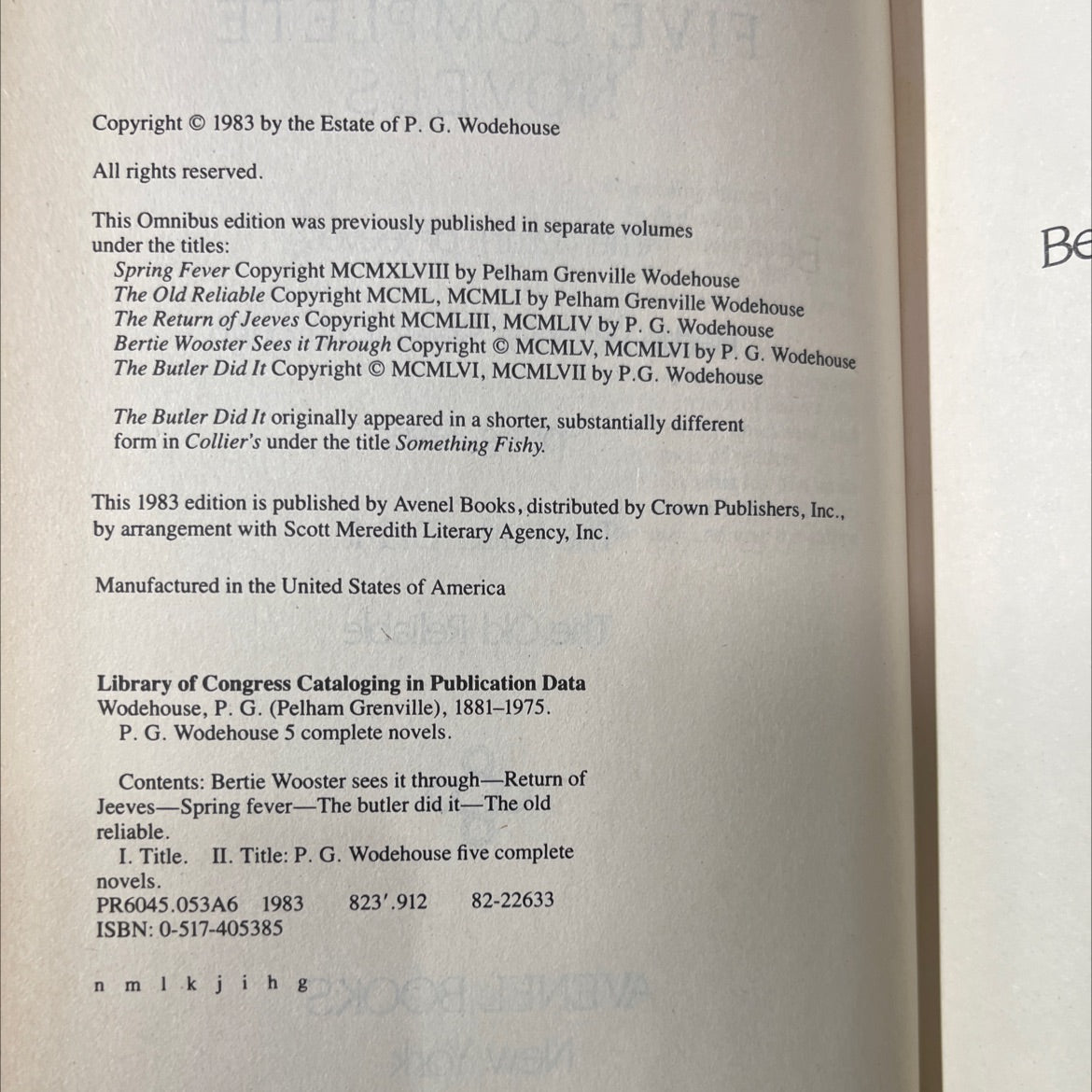 five complete novels book, by P. G. Wodehouse, 1983 Hardcover image 3