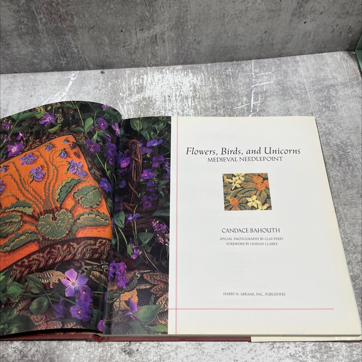 flowers, birds, and unicorns: medieval needlepoint book, by Candace Bahouth, 1993 Hardcover image 2