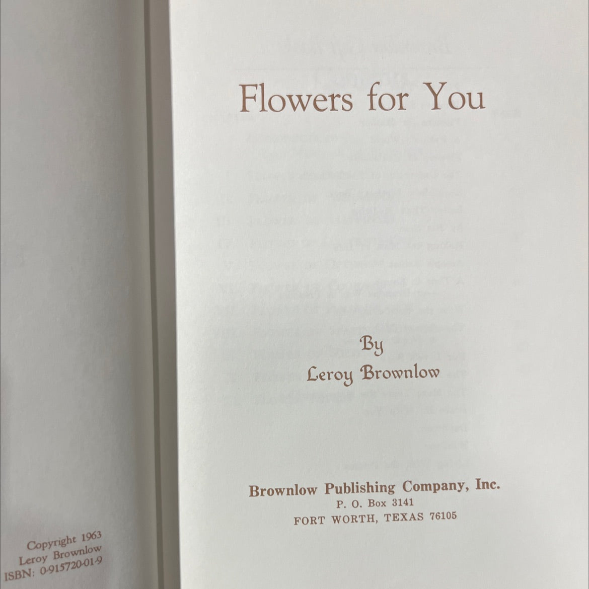 flowers for you book, by leroy brownlow, 1963 Hardcover image 2