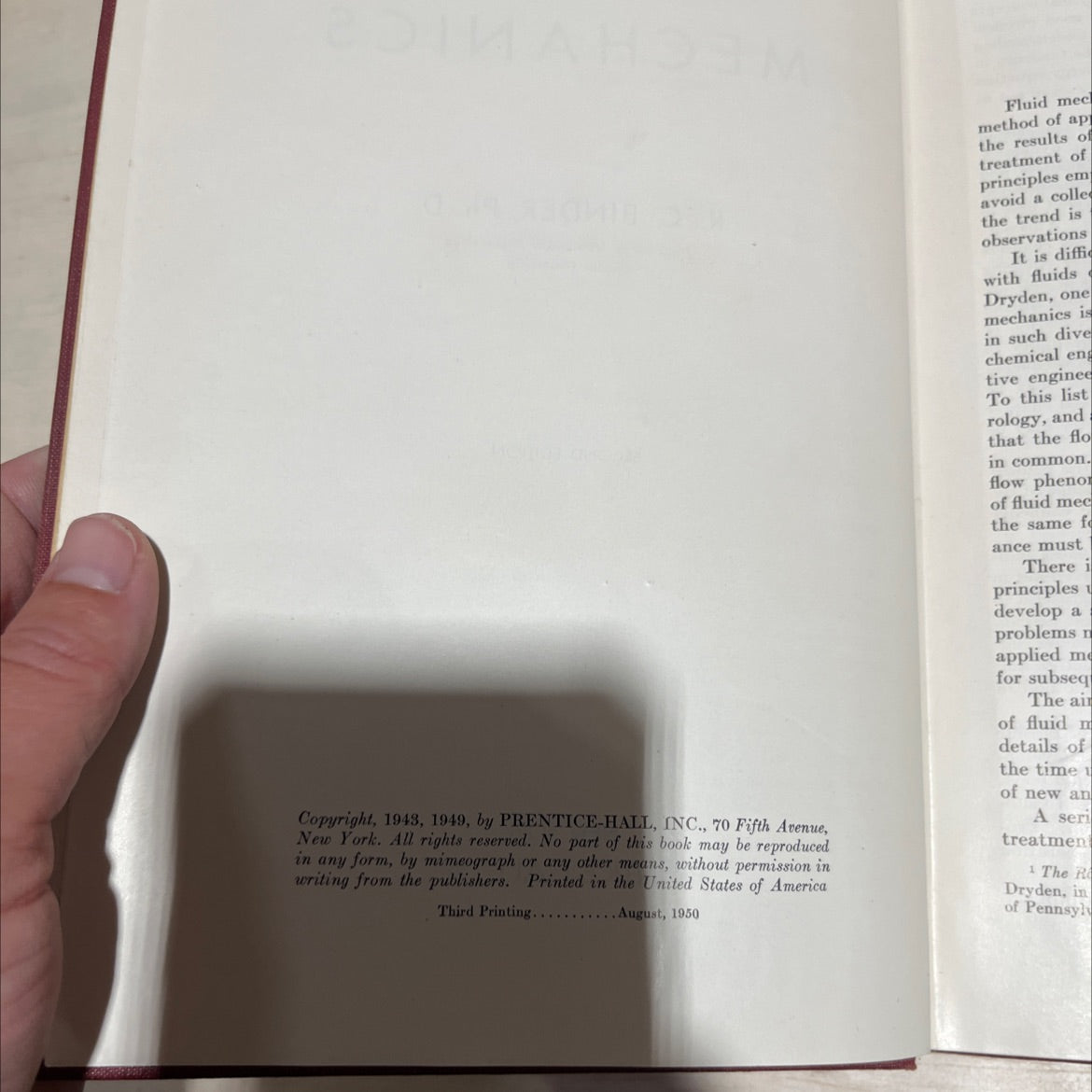 fluid mechanics book, by r. c. binder, 1949 Hardcover image 3
