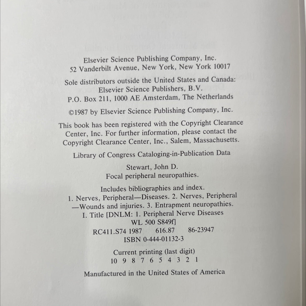 focal peripheral neuropathies book, by John D. Stewart, 1987 Hardcover image 3
