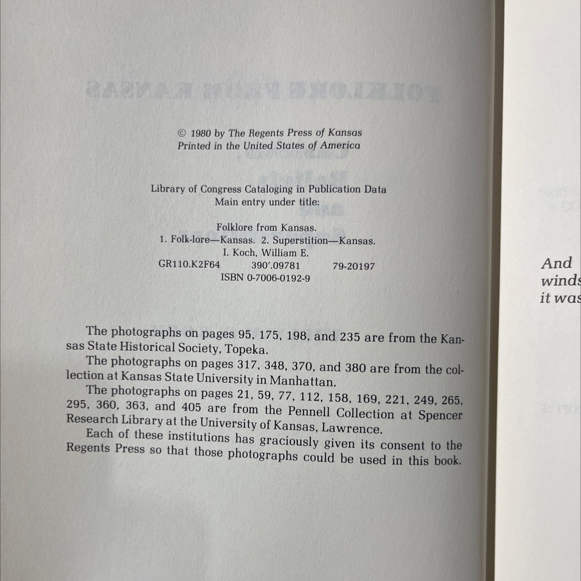 folklore from kansas customs, beliefs, and superstitions book, by william e. koch, 1980 Hardcover image 3