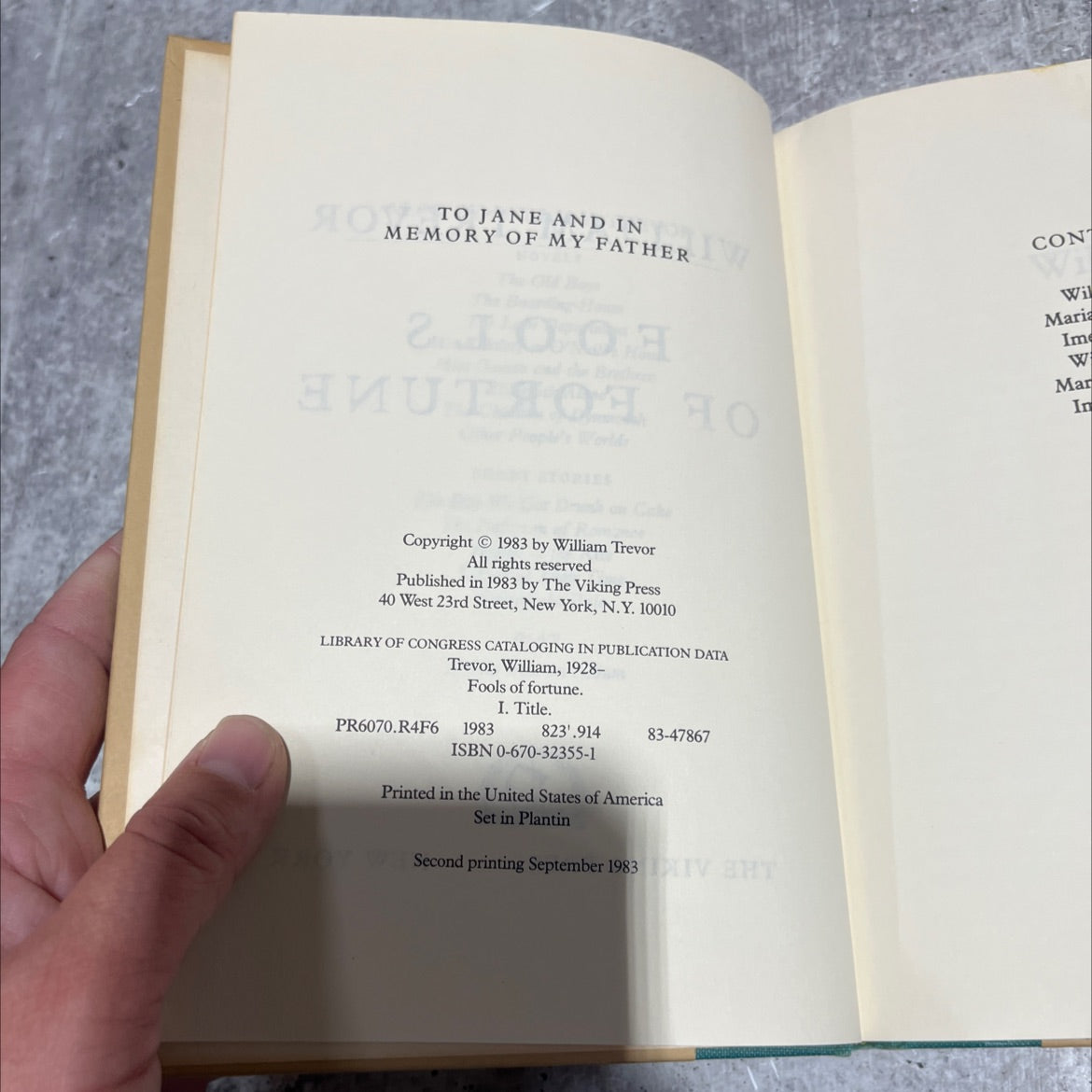 fools of fortune book, by William Trevor, 1983 Hardcover image 3