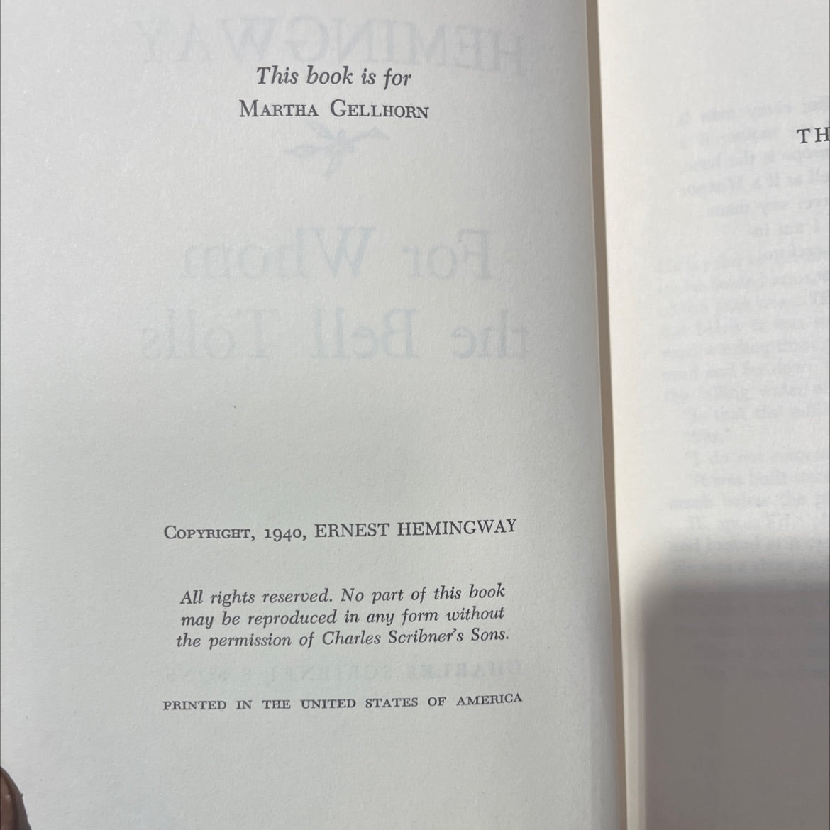 for whom the bell tolls book, by ernest hemingway, 1940 Hardcover image 3