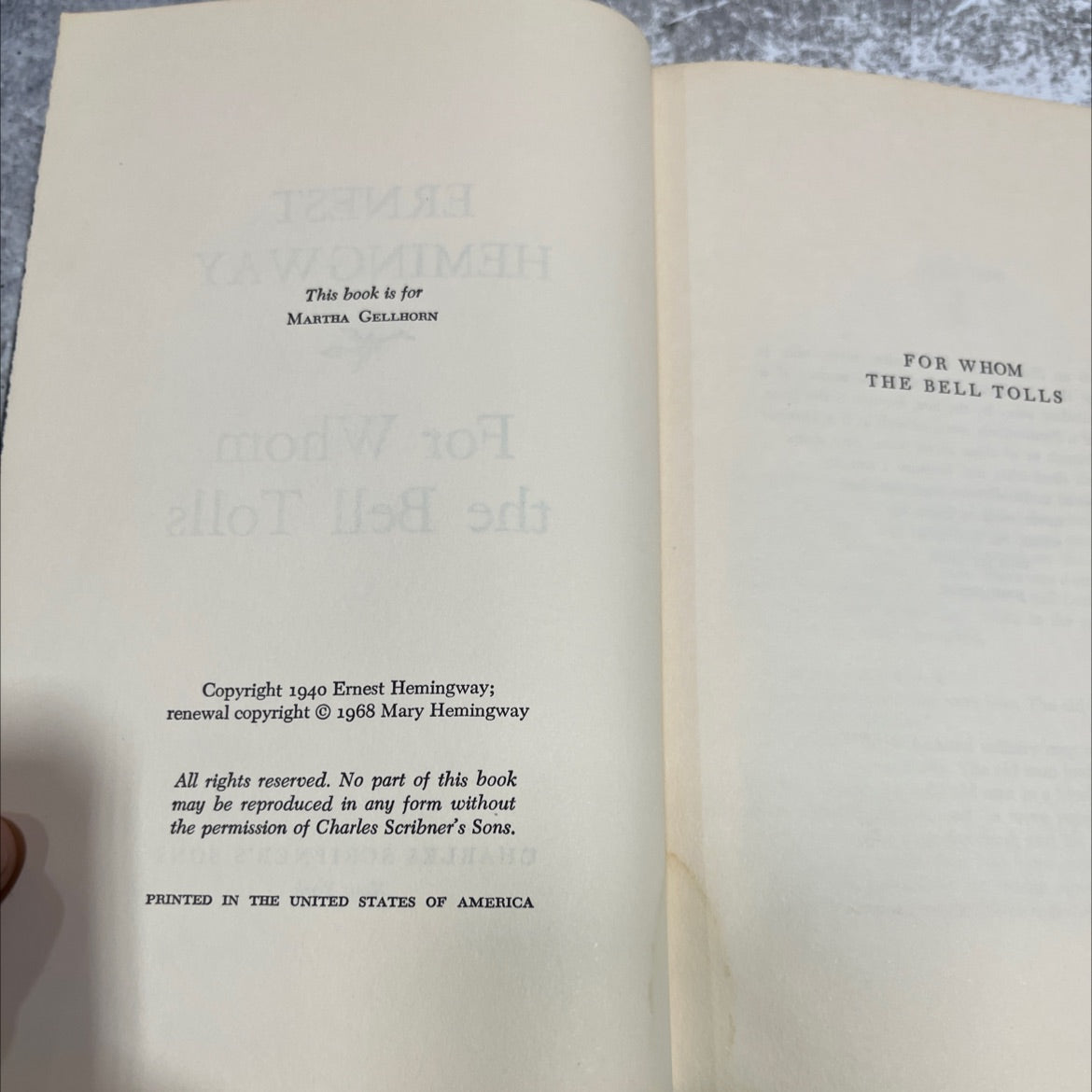 for whom the bell tolls book, by ernest hemingway, 1968 Hardcover image 3
