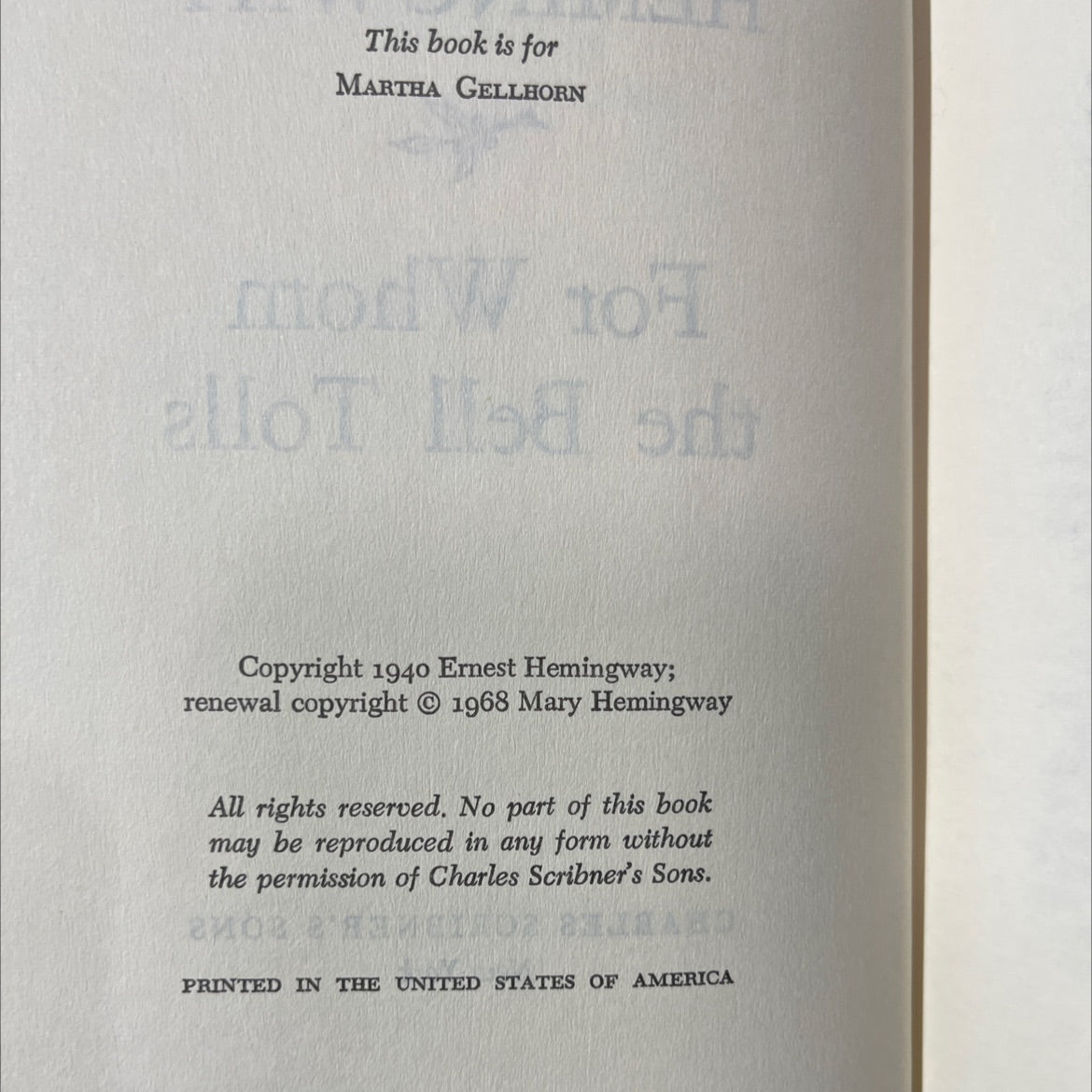 for whom the bell tolls book, by ernest hemingway, 1968 Hardcover image 3