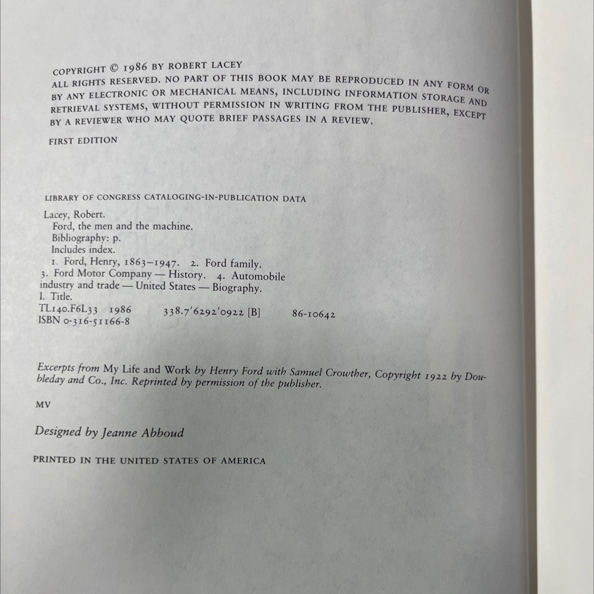 ford, the men and the machine book, by robert lacey, 1986 Hardcover image 3