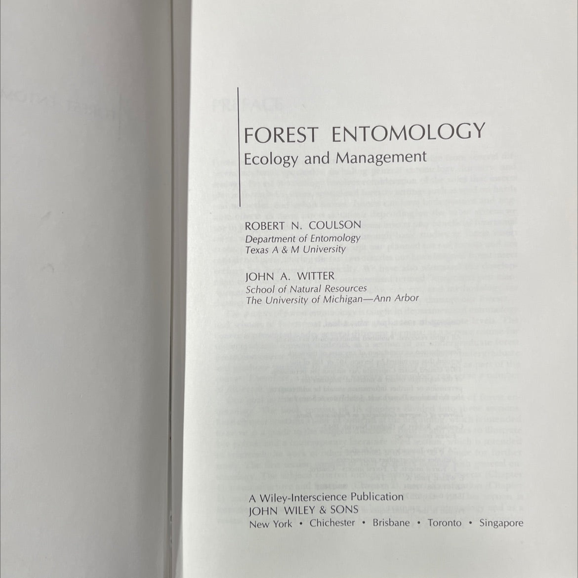forest entomology ecology and management book, by Robert N. Coulson, John A. Witter, 1984 Hardcover image 2