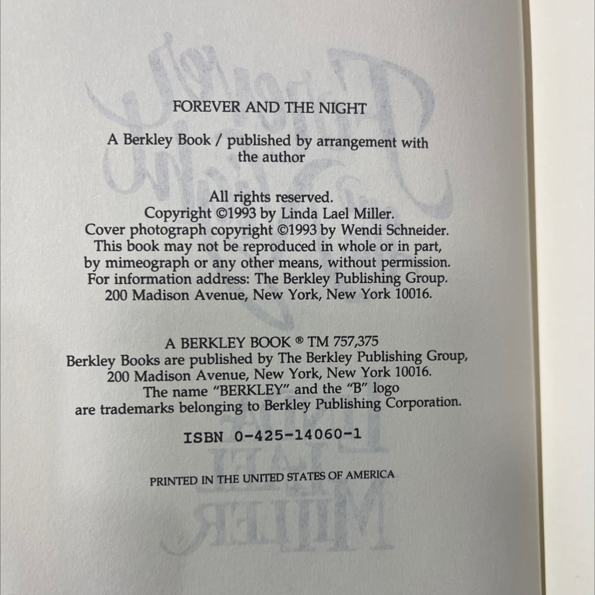 forever and the night book, by Linda Lael Miller, 1993 Hardcover image 3