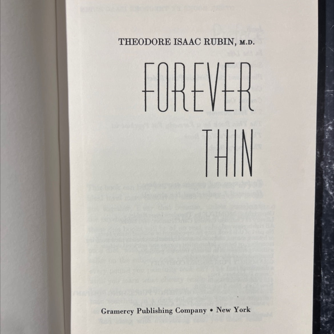 forever thin book, by theodore isaac rubin, m.d., 1970 Hardcover image 2