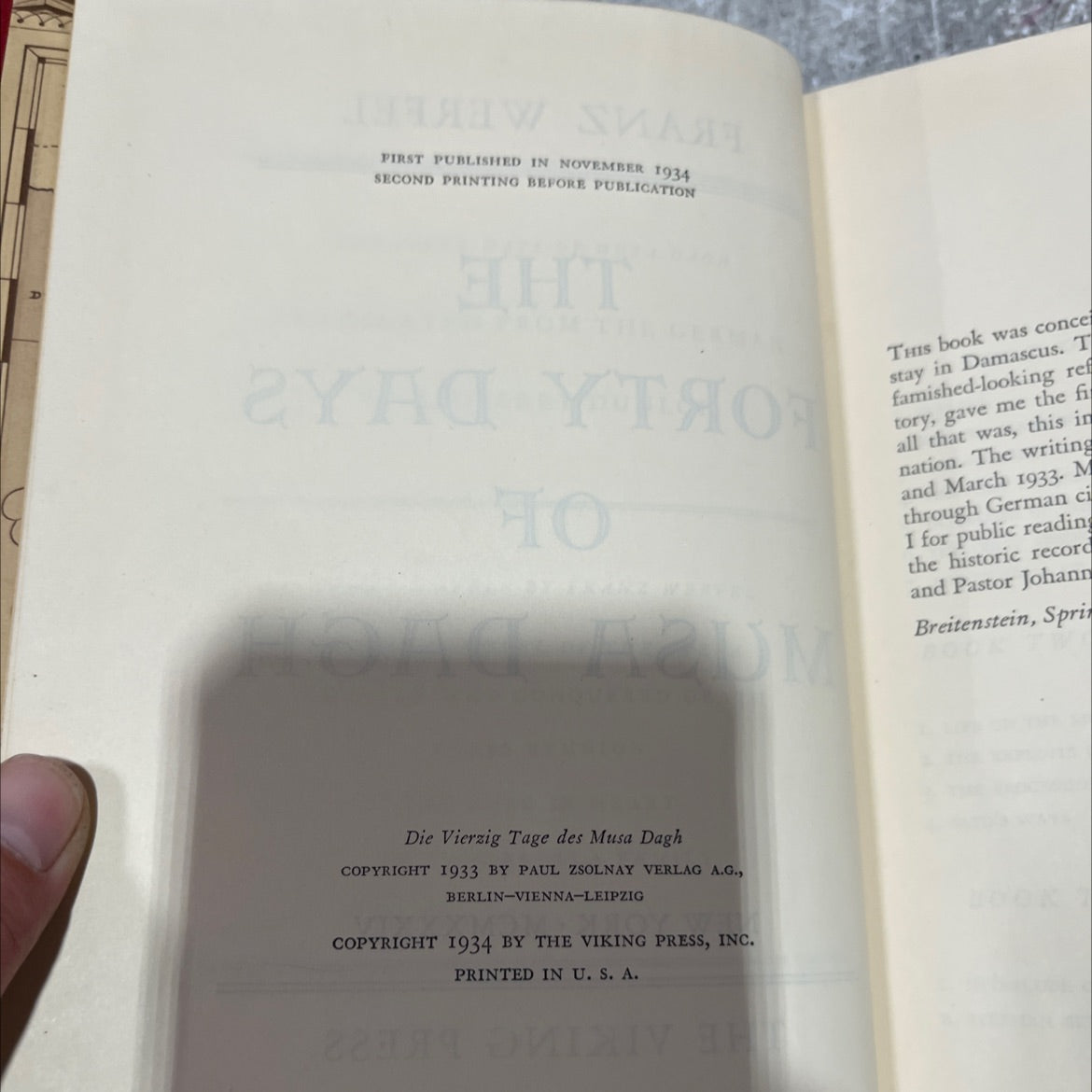 forty days of musa dagh book, by franz werfel, 1934 Hardcover image 3