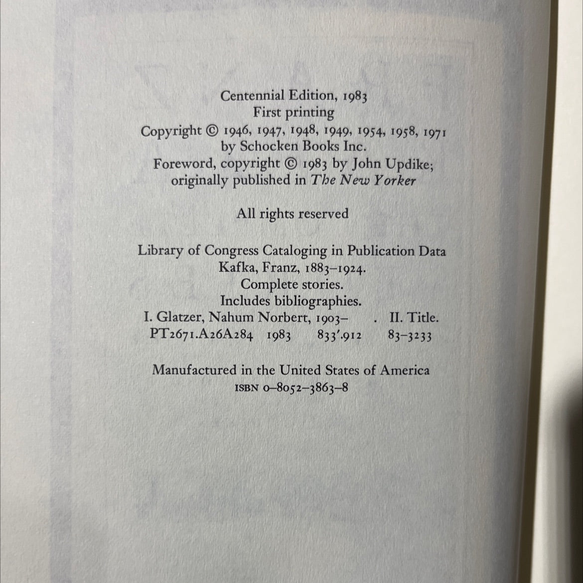 franz kafka the complete stories book, by franz kafka, 1983 Hardcover image 3