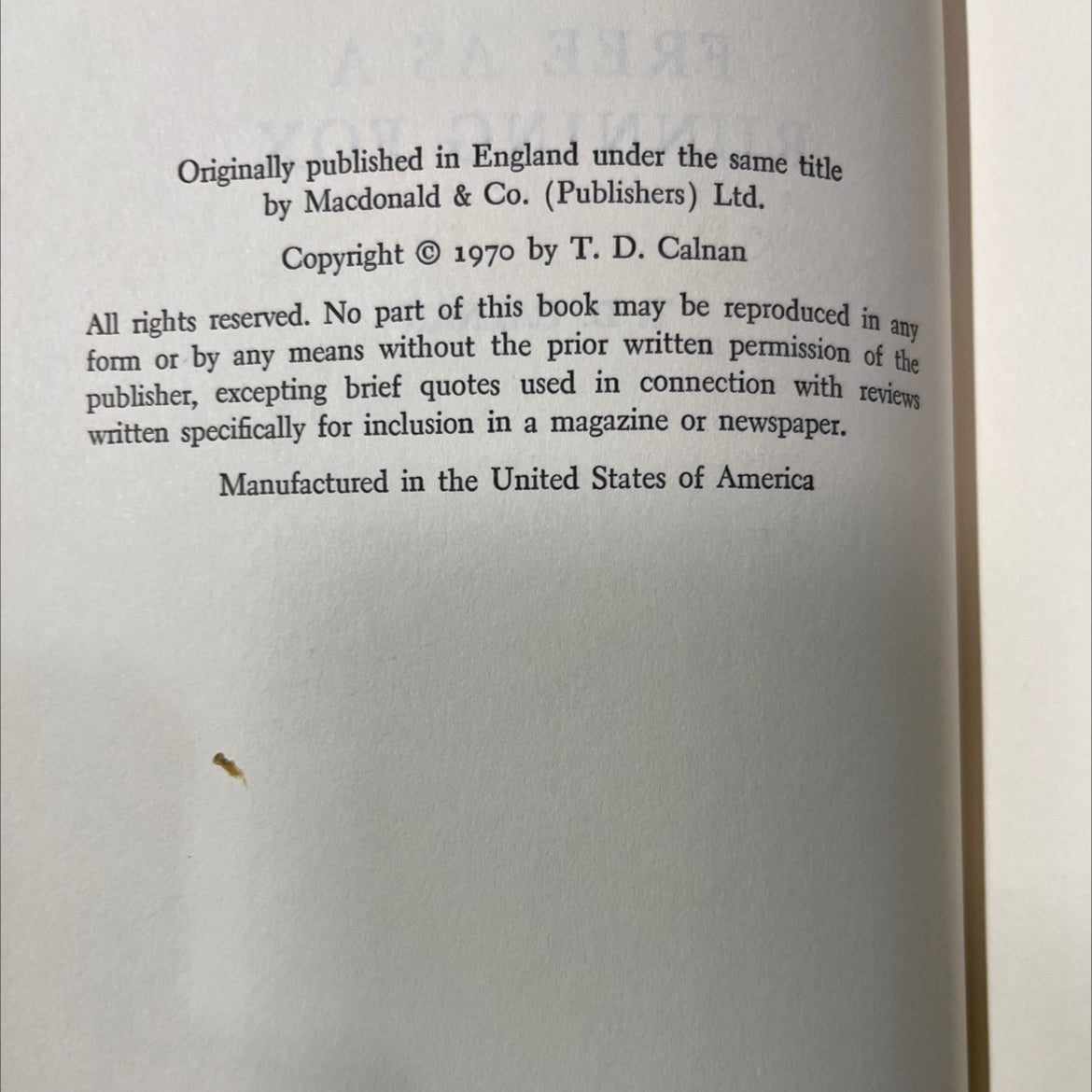 free as a running fox book, by t. d. calnan, 1970 Hardcover image 3