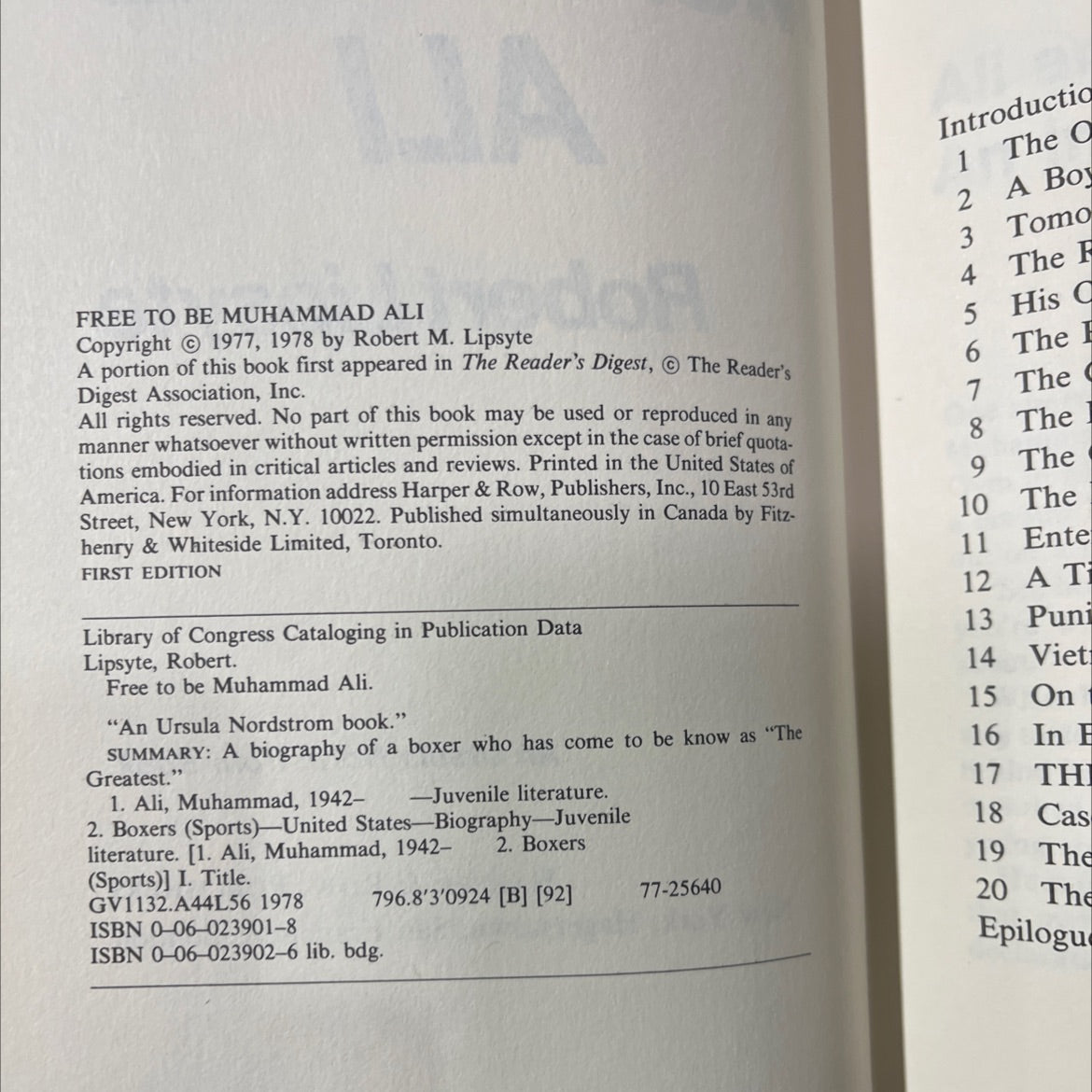 SIGNED free to be muhammad ali book, by Robert Lipsyte, 1978 Hardcover, Vintage image 3