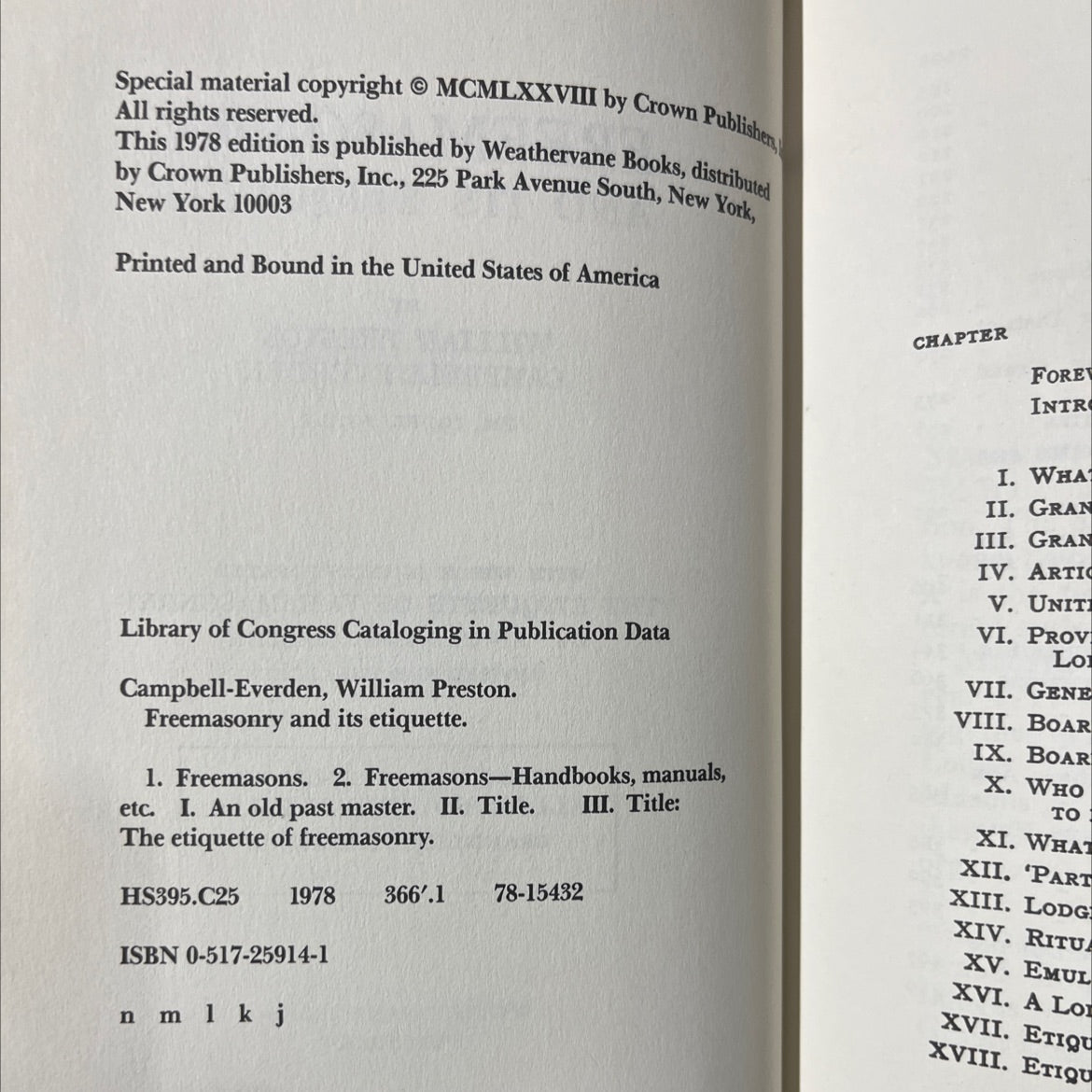 freemasonry and its etiquette book, by william preston campbell-everden, 1978 Hardcover image 3