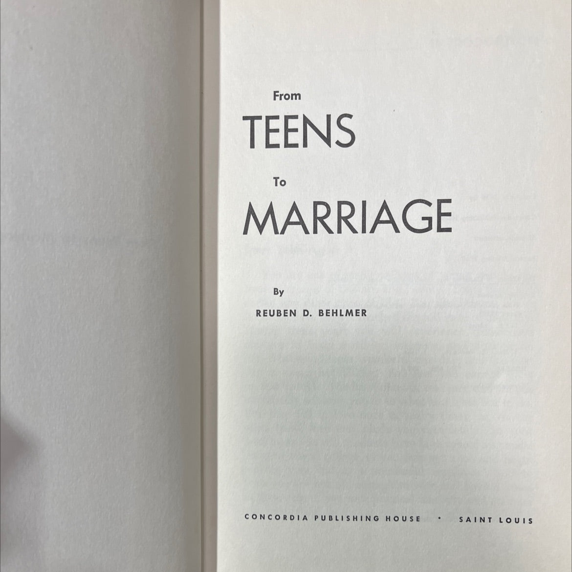 from teens to marriage book, by reuben d. behlmer, 1960 Hardcover image 2