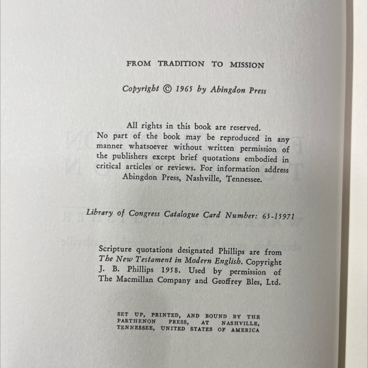 from tradition to mission book, by wallace e. fisher, 1965 Hardcover image 3