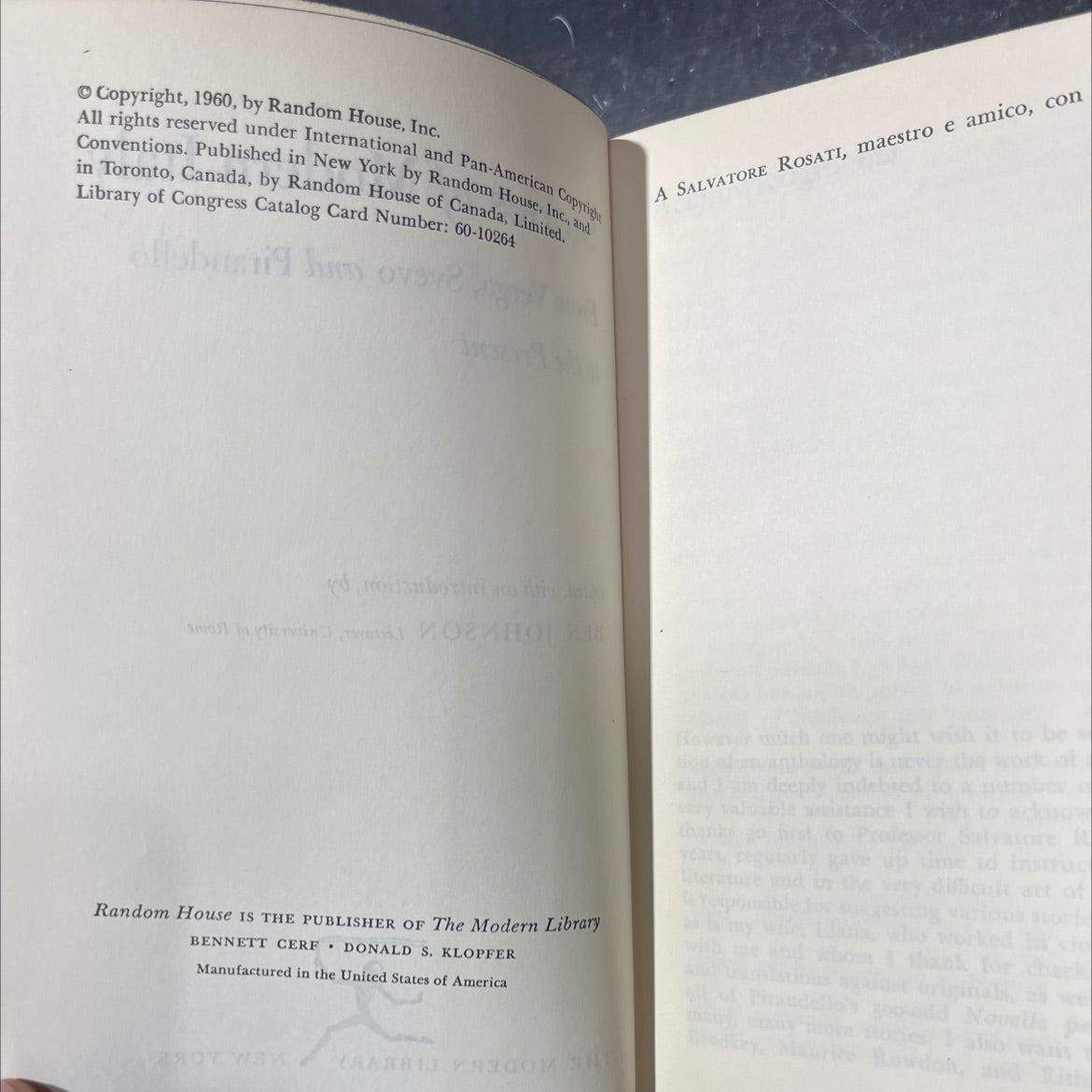 from verga, svevo and pirandello to the present book, by ben johnson, 1960 Hardcover image 3