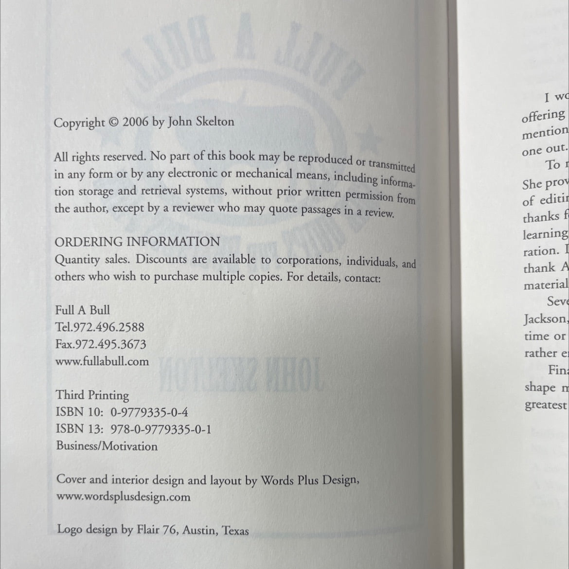 SIGNED full a bull life equips for business book, by john skelton, 2006 Hardcover image 3