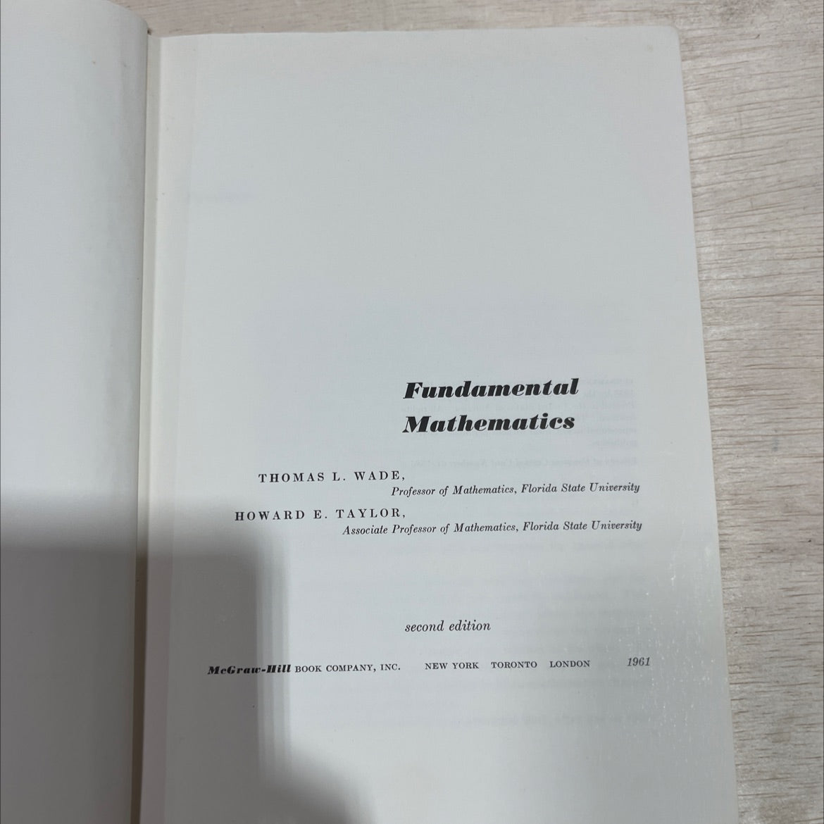 fundamental mathematics book, by thomas l. wade, howard e. taylor, 1961 Hardcover image 2