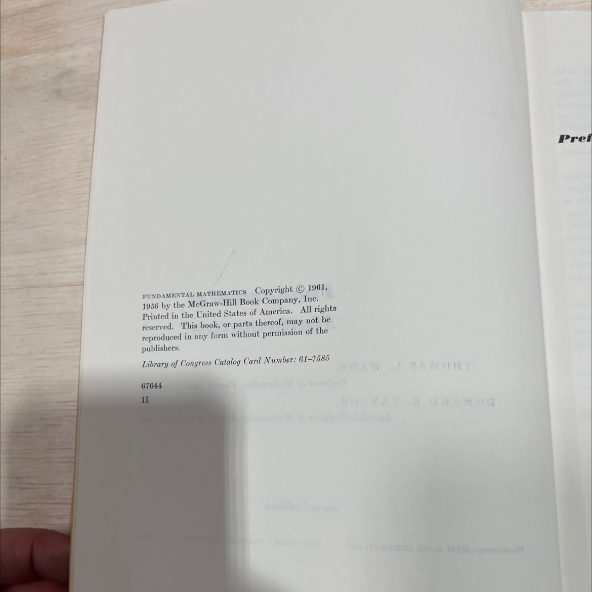 fundamental mathematics book, by thomas l. wade, howard e. taylor, 1961 Hardcover image 3