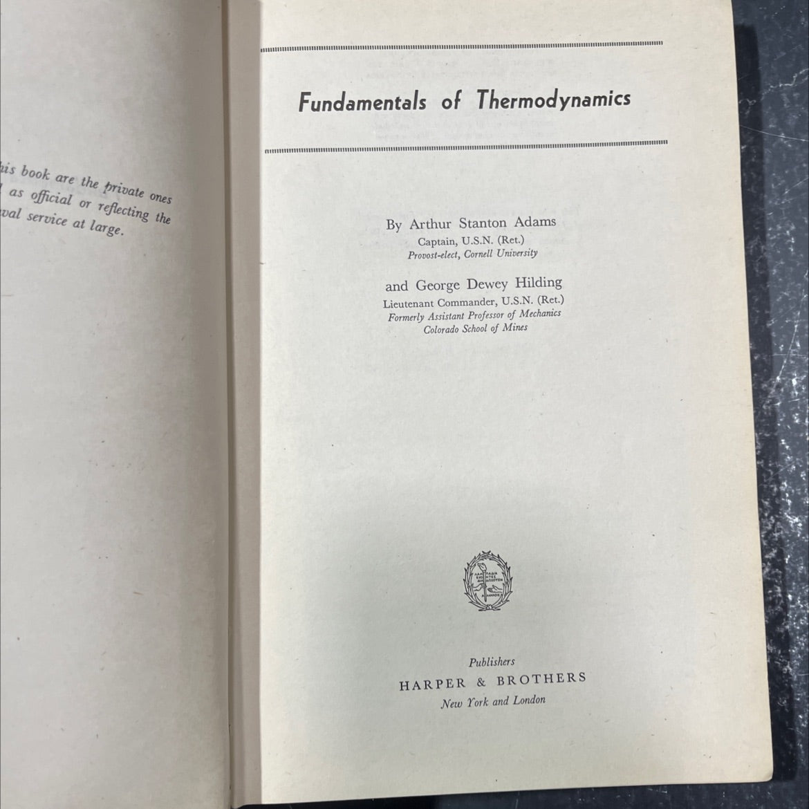 fundamentals of thermodynamics book, by Arthur Stanton Adams, George Dewey Hilding, 1945 Hardcover image 2
