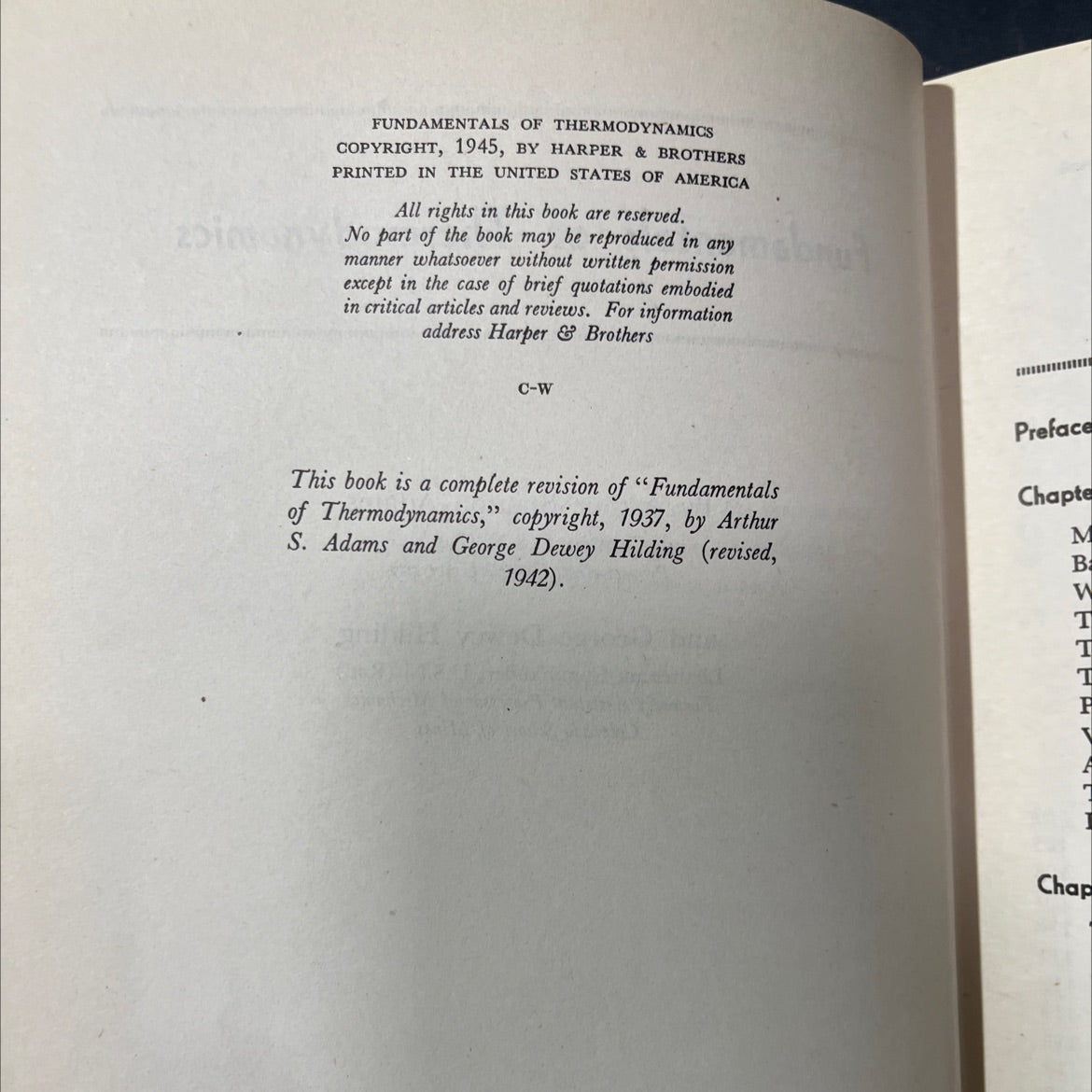 fundamentals of thermodynamics book, by Arthur Stanton Adams, George Dewey Hilding, 1945 Hardcover image 3