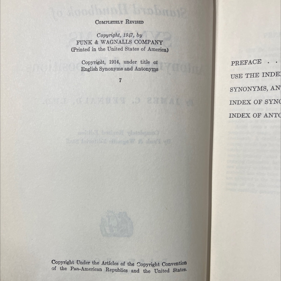 funk & wagnalls standard handbook of synonyms, antonyms, and prepositions book, by james c. fernald, 1947 Hardcover image 3