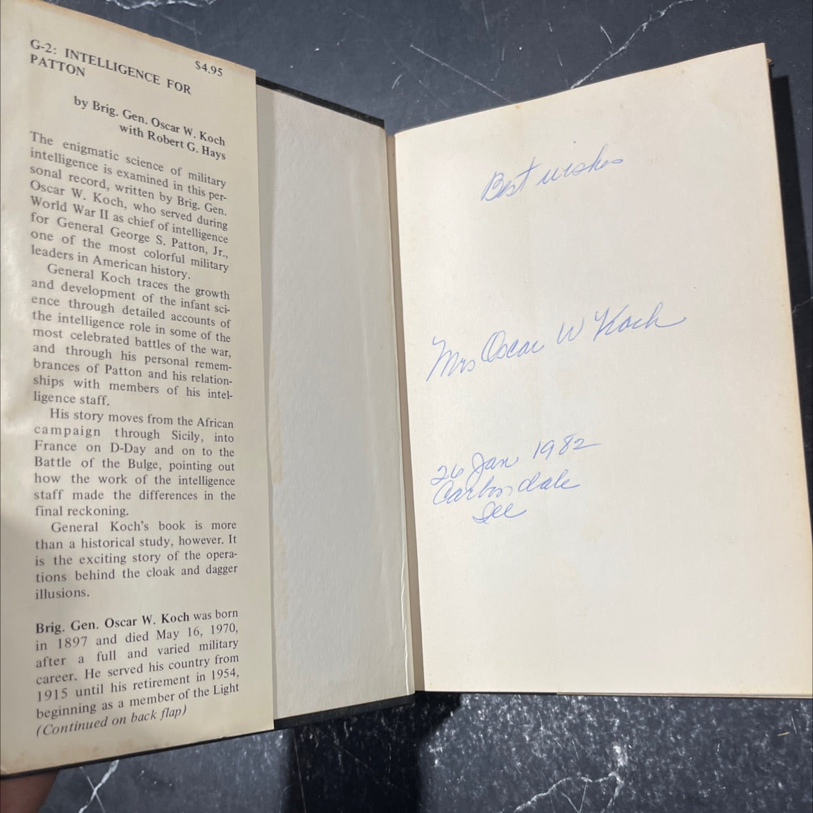 g-2: intelligence for patton koch book, by brig. gen. oscar w. koch with robert g. hays, 1971 Hardcover image 4